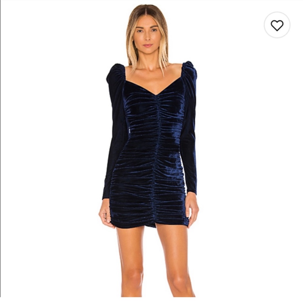 Revolve Neva Velvet Ruched Dress in Midnight Blue